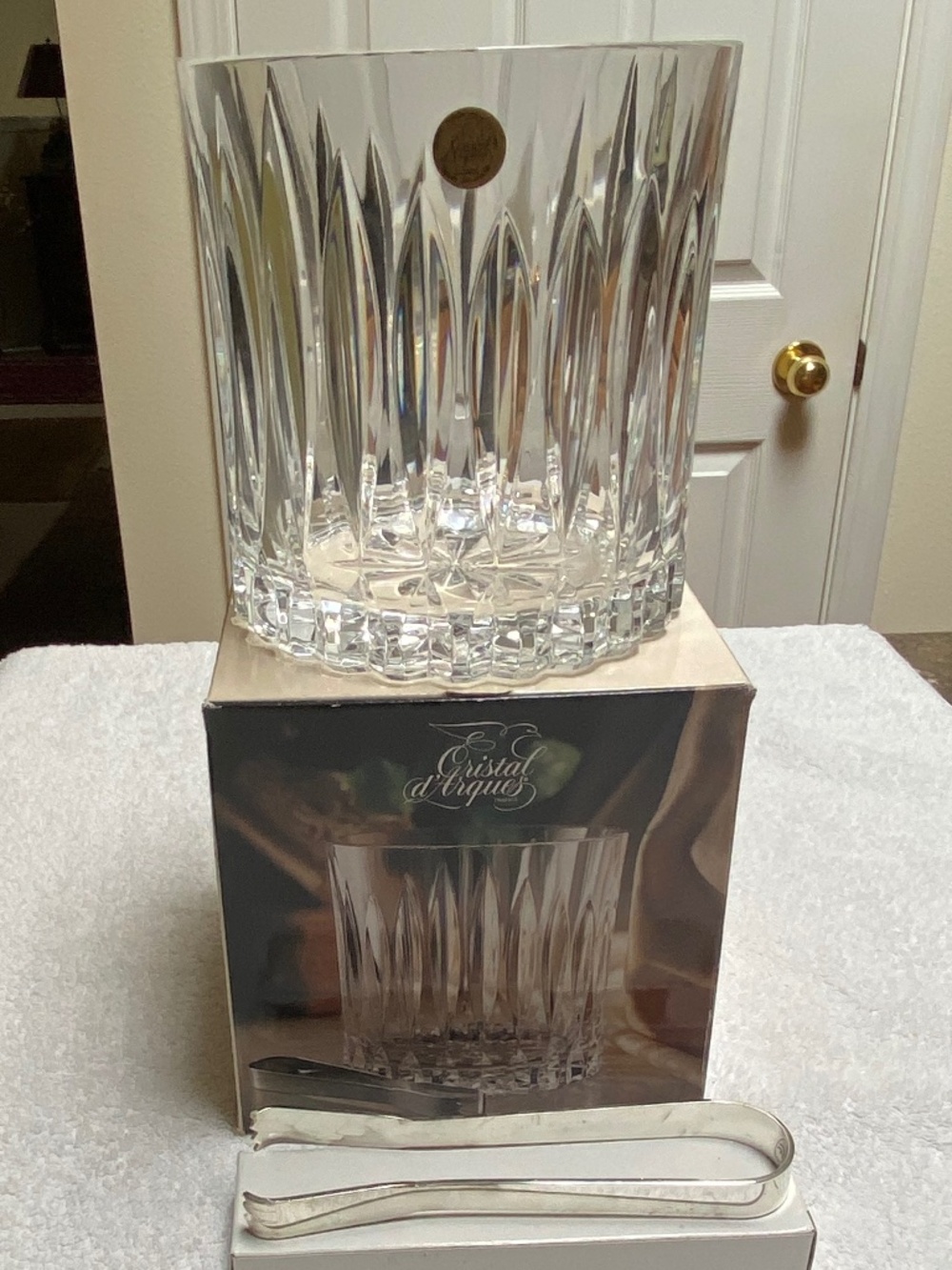 Crystal Ice Bucket with Tongs.